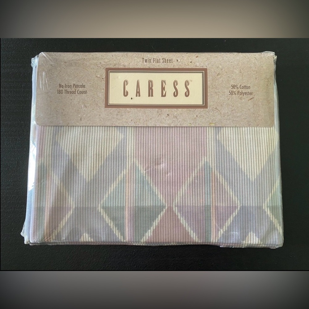 Vintage Mervyn's Caress Twin Flat Sheet Geo Pastel USA
